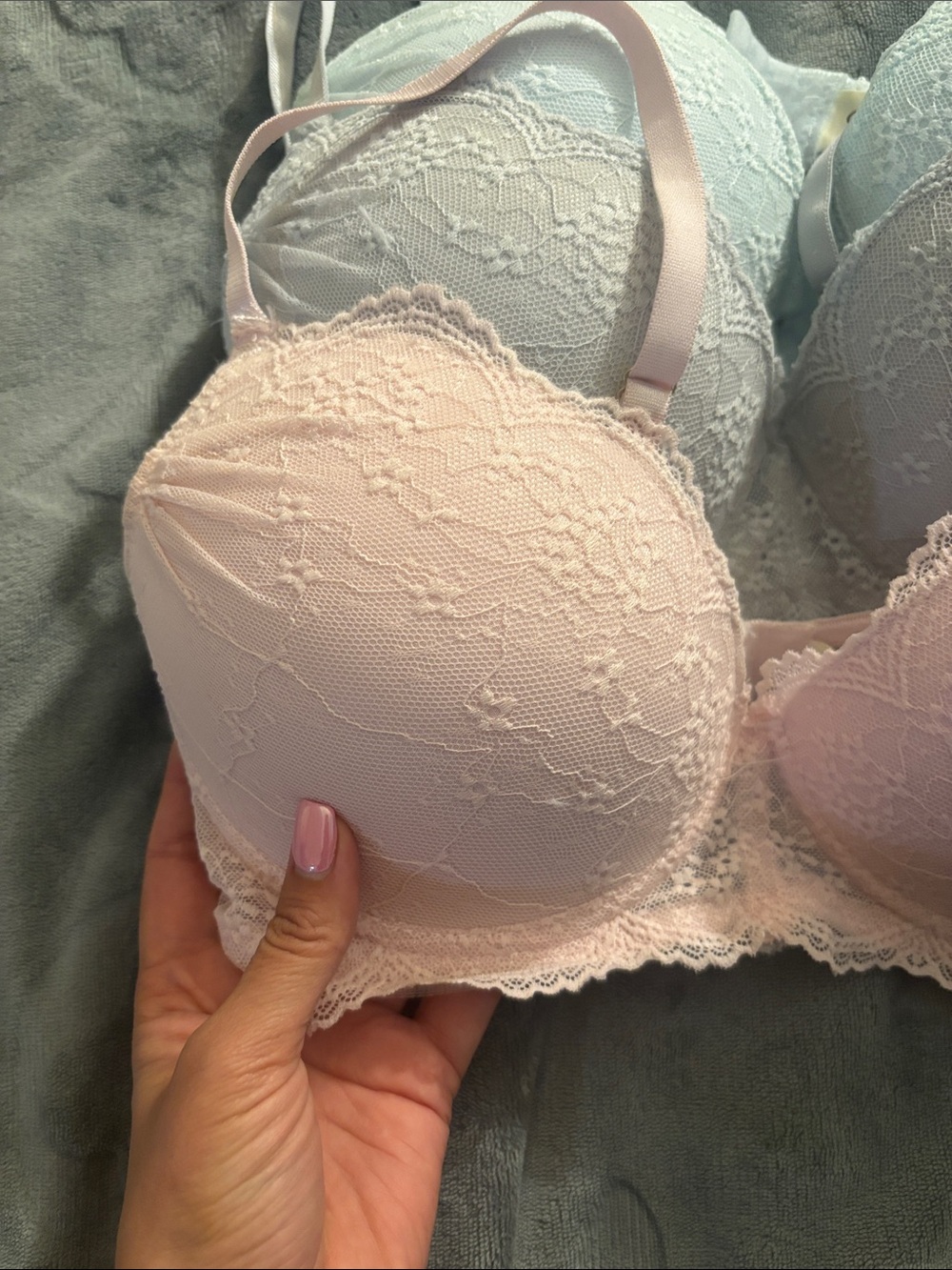 Women's Lace Push up Bra - Pink, Light Blue, and Grey size 36C - Picture 2 of 6